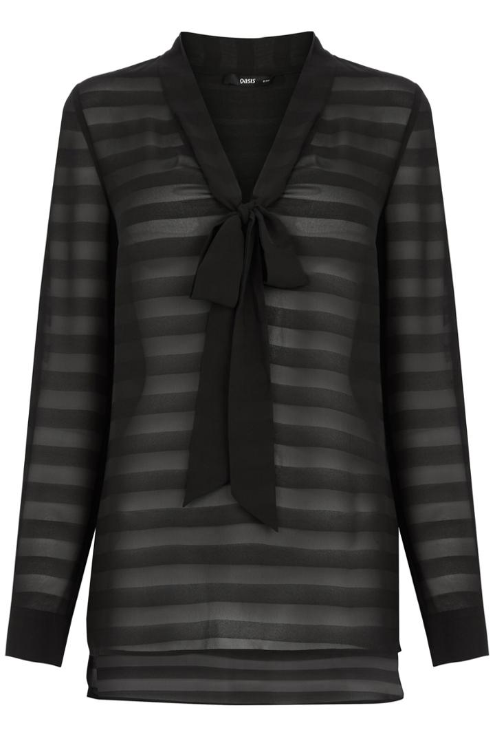 Oasis Textured Stripe Bow Blouse