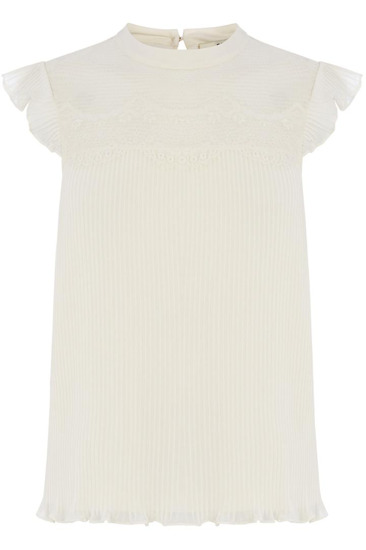 Oasis Pleat And Lace Trim Blouse