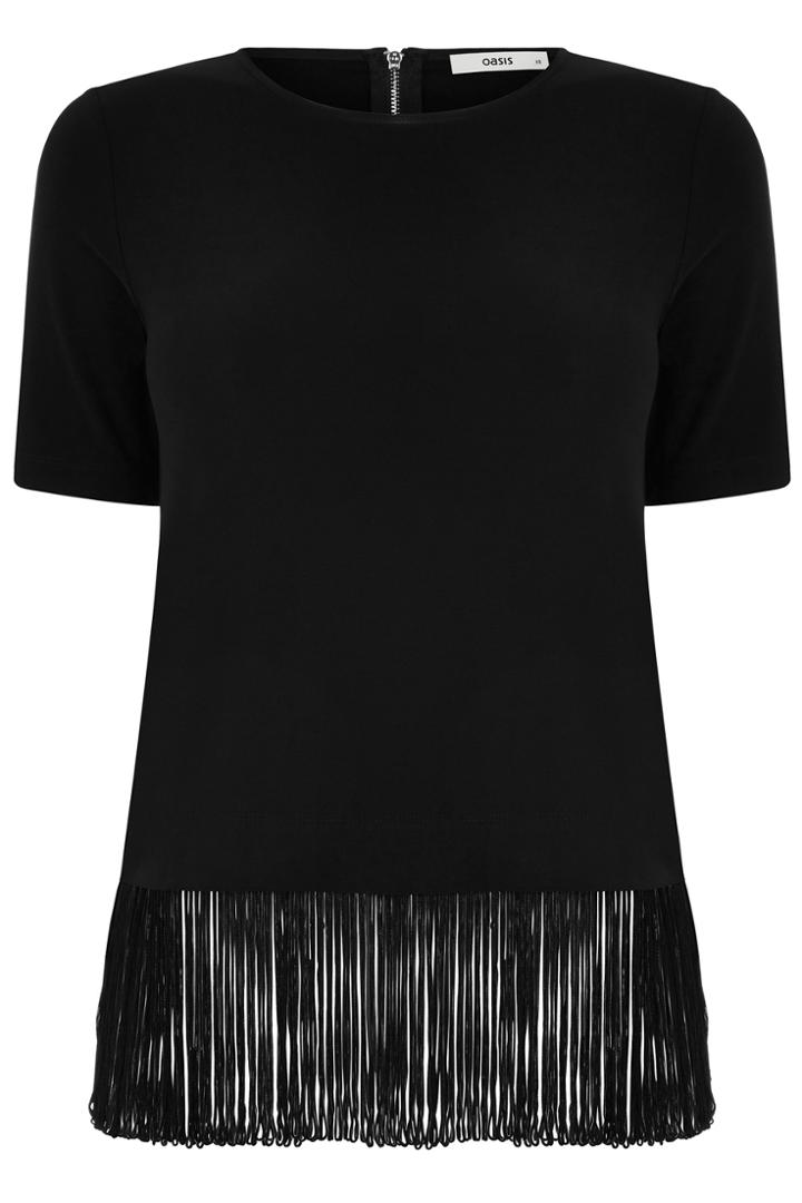 Oasis Fringed Hem Crepe T-shirt