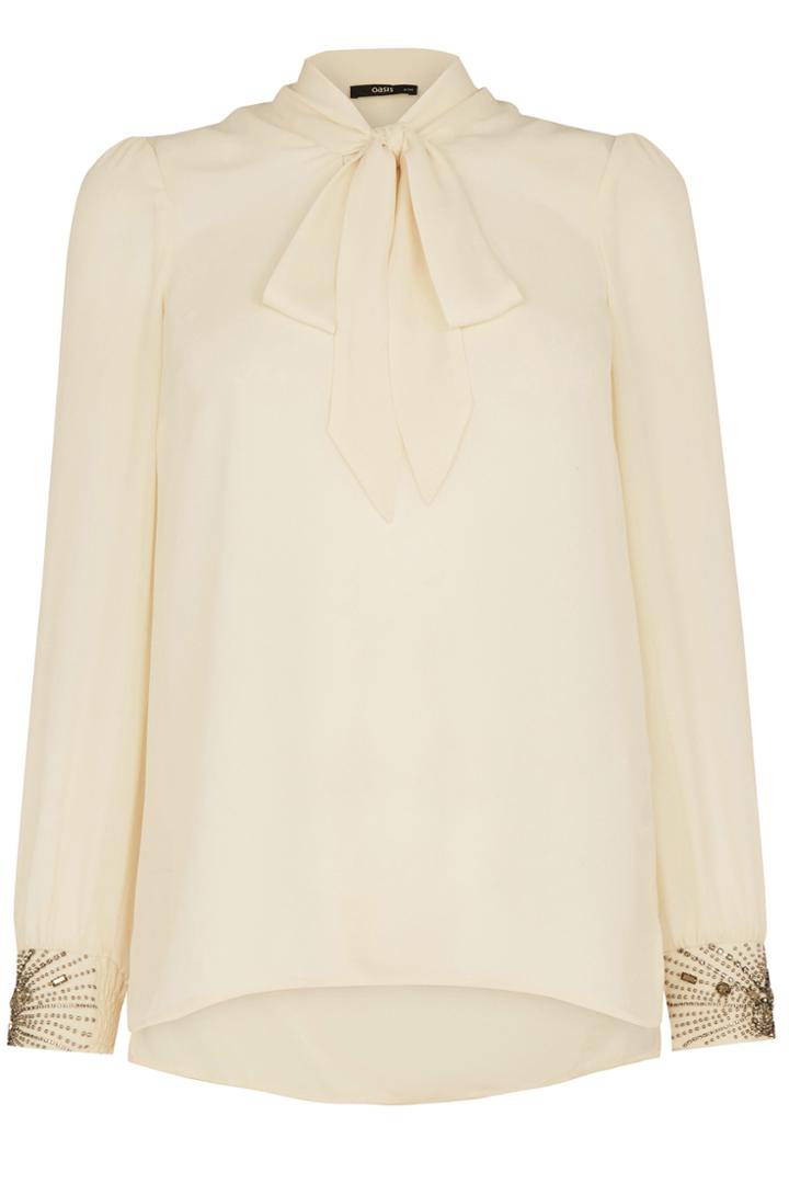 Oasis Embellished Cuff Pussy Bow Blouse