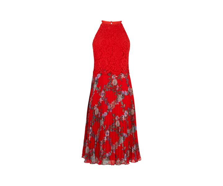 Oasis Bloom Lace Pleat Midi Dress