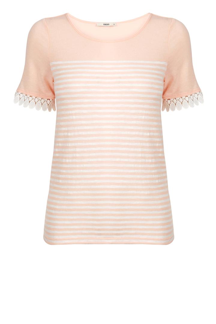 Oasis Stripe Crochet Trim T-shirt