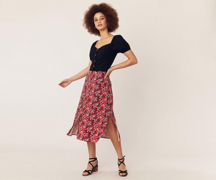 Oasis Ditsy Button Midi Skirt