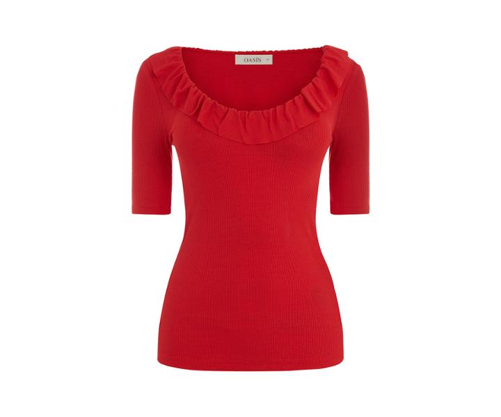 Oasis Scoop Frill Rib Top