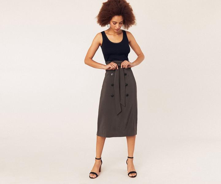 Oasis Belted Button Skirt