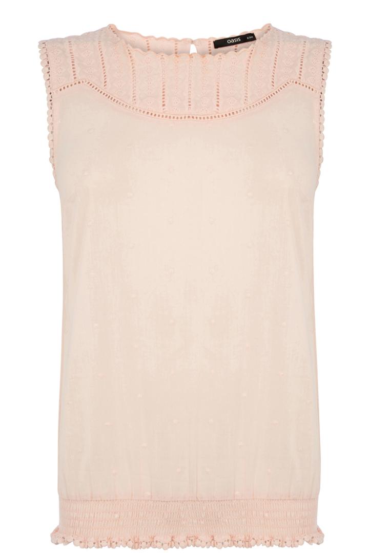 Oasis Cotton Dobby Lace Trim Top
