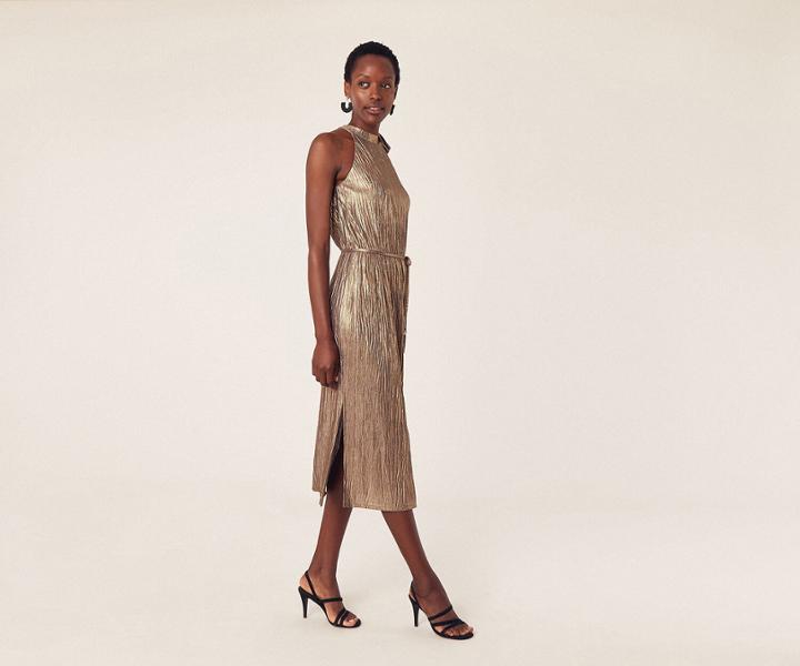 Oasis Metallic Tie Neck Dress