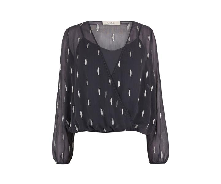 Oasis Embellished Leaf Wrap Top