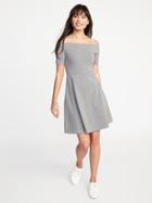 Old Navy Womens Fit & Flare Off-the-shoulder Dress For Women Heather Gray Size L