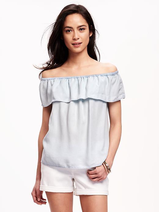 Old Navy Ruffled Off Shoulder Tencel Top For Women - Baby Blue