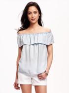 Old Navy Ruffled Off Shoulder Tencel Top For Women - Baby Blue