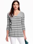Old Navy Womens V Neck Tunic Sweater Size L Tall - Black Gray Stripe