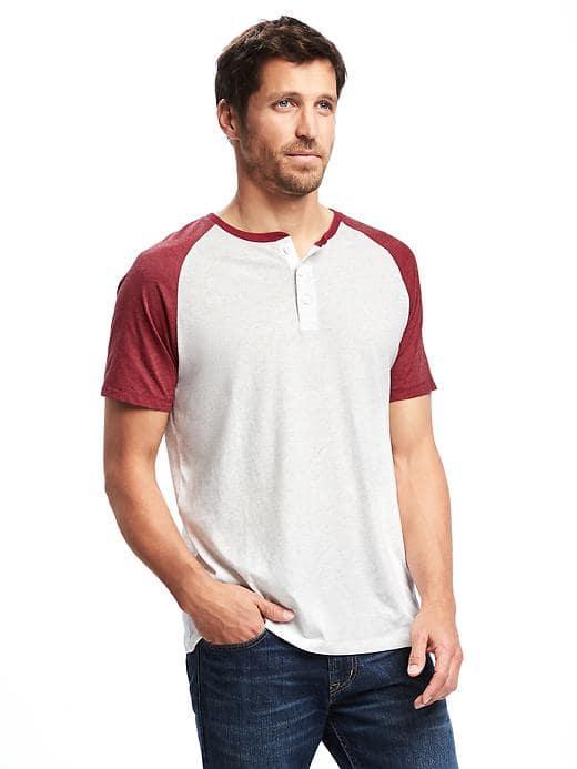 Old Navy Raglan Sleeve Henley For Men - Oatmeal Heather