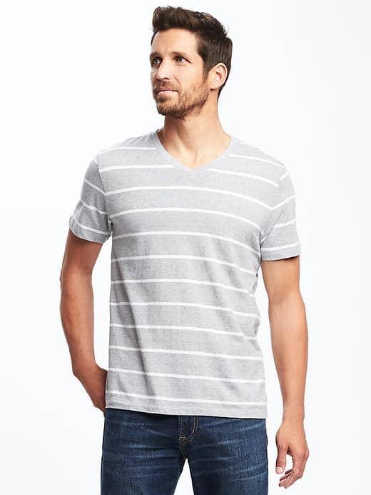 Old Navy Soft Washed V Neck Tee For Men - Gray Snowflake