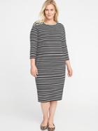 Old Navy Womens Relaxed Plus-size Midi Tee Dress White Stripe Size 3x