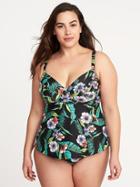 Old Navy Womens Plus-size Peplum Tankini Top Black Floral Size 4x