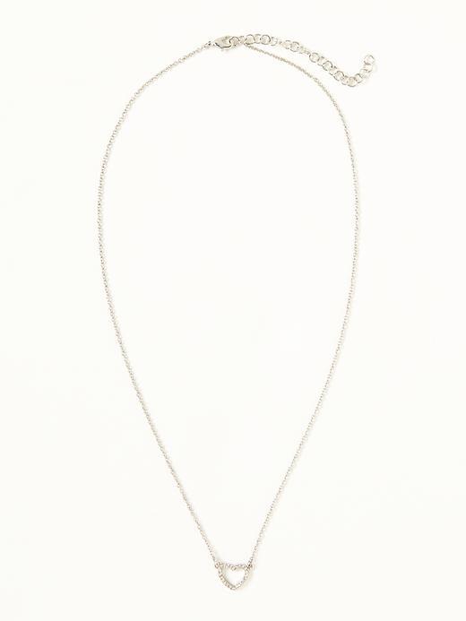 Old Navy Pav Heart Pendant Necklace For Women - Silver