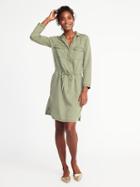 Old Navy Womens Tencel Tie-belt Utility Shirt Dress For Women Olive Through This Size Xl