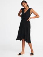 Old Navy Womens Sleeveless Waist-defined Crinkle-gauze Dress For Women Black Size Xs