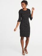 Old Navy Womens Ruffle-sleeve Ponte-knit Sheath Dress For Women Black/tan Dots Size S