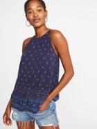 Old Navy Womens Suspended-neck Swing Top For Women Navy Blue Print Size L