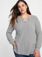 Old Navy Womens Lace-up Neck Plus-size Sweater Light Heather Gray Size 3x