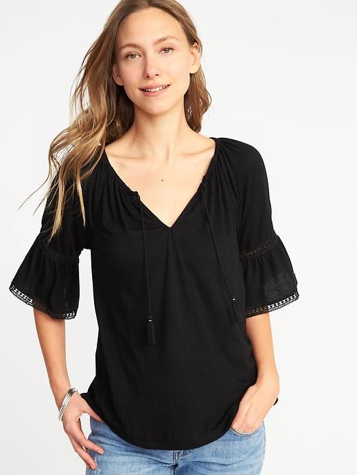 Old Navy Womens Crinkle-jersey Bell-sleeve Top For Women Black Size L