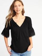 Old Navy Womens Crinkle-jersey Bell-sleeve Top For Women Black Size L
