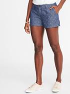 Old Navy Womens Relaxed Mid-rise Linen-blend Everyday Shorts For Women (3 1/2) Navy Dots Size 12