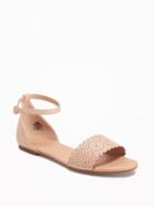 Old Navy Perforated Peep Toe Sandals For Women - Nude