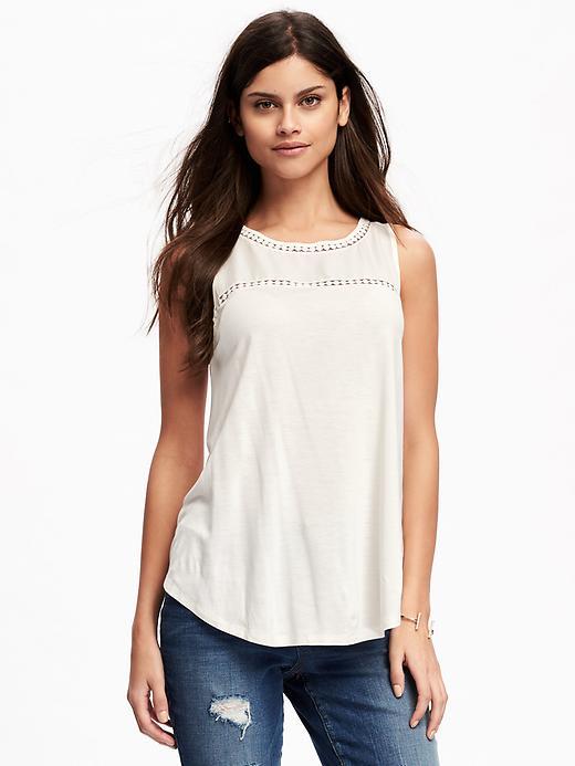 Old Navy High Neck Embroidered Yoke Swing Tank For Women - Creme De La Creme