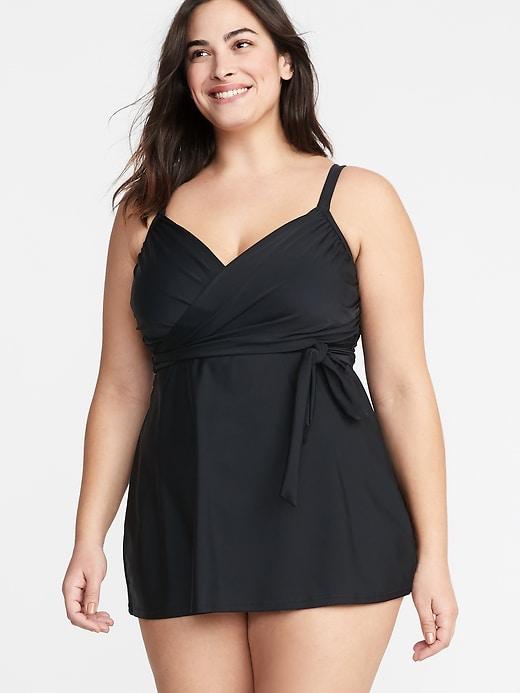 Secret-slim Plus-size Wrap-front Swim Dress
