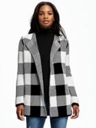 Old Navy Textured Plaid Open Front Cardi For Women - Black Plaid