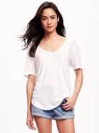 Old Navy Relaxed Hi Lo Linen Blend Tee For Women - White