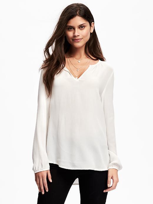 Old Navy Crepe Split Neck Blouse For Women - Whipped Cream