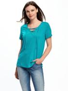 Old Navy Slub Knit Lace Up Tunic Tee For Women - Teal We Meet