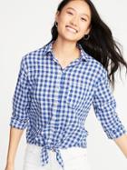 Relaxed Gingham Tie-hem Shirt For Women