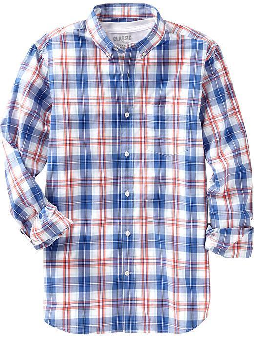 Old Navy Mens Everyday Classic Regular Fit Shirts - Blue Typhoon Plaid