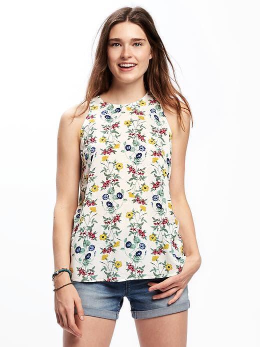 Old Navy Relaxed High Neck Tank For Women - White Floral