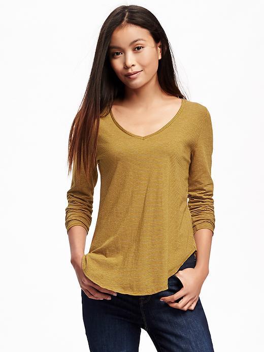 Old Navy Relaxed V Neck Tee For Women - Olive Stripe