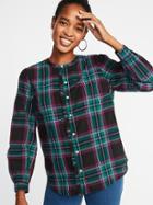 Old Navy Womens Relaxed Plaid Ruffle-trim Shirt For Women Black Plaid Size Xs