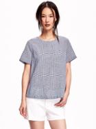 Old Navy Gingham Print Trapeze Shirt For Women - Blue Gingham