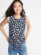 Sleeveless Daisy-print Tie-hem Top For Women