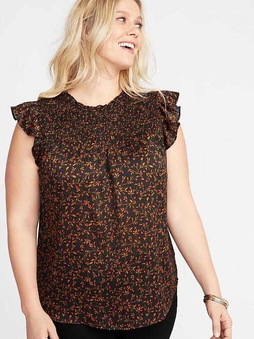Old Navy Womens Plus-size Ruffled Swing Blouse Black Floral Size 1x