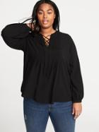 Old Navy Womens Plus-size Lace-up-yoke Pintuck Blouse Black Size 3x