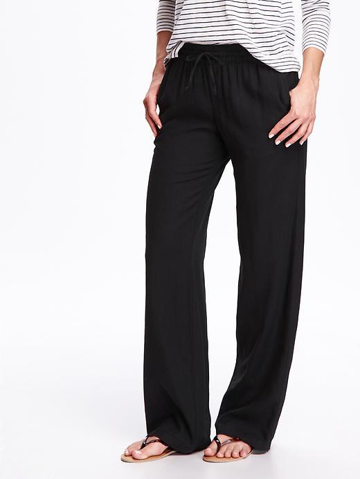 Old Navy Mid Rise Linen Blend Wide Leg Pants For Women - Black