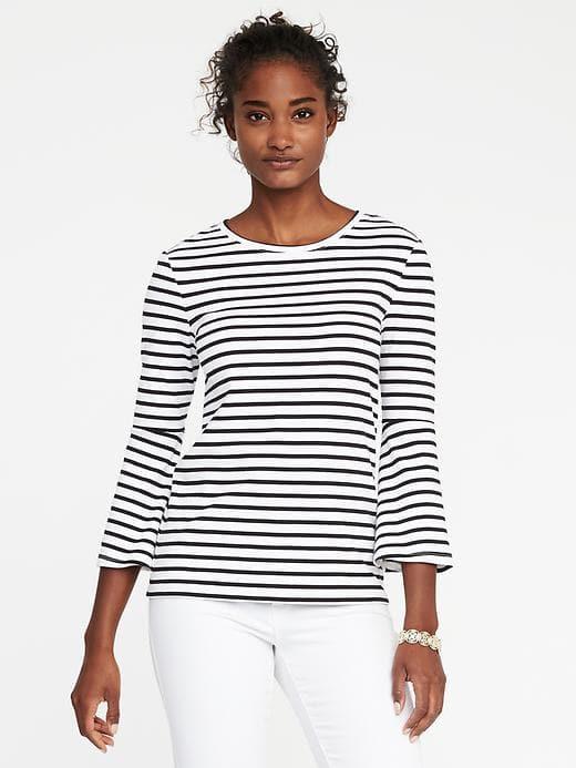 Old Navy Womens Slim-fit Bell-sleeve Top For Women White Stripe Size Xxl