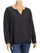 Old Navy Womens Plus Split Neck Chiffon Blouses - Carbon