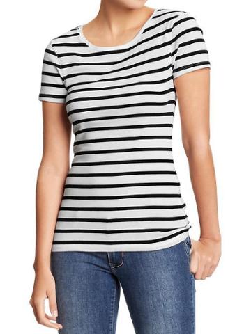 Old Navy Old Navy Womens Perfect Crew Tees - Black Stripe
