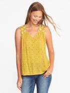Old Navy Sleeveless Embroidered Top For Women - Yellow Print